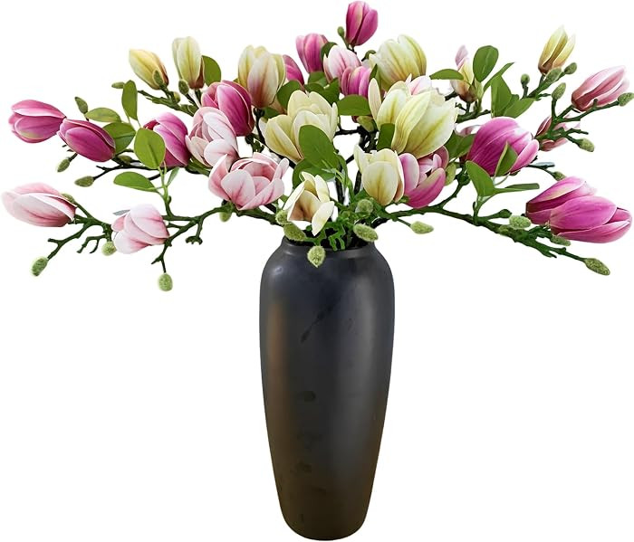 Elegant Artificial Magnolia Flower Stems(Not Included Vase), Half-Bloom Faux Magnolia Branches fo... | Amazon (US)