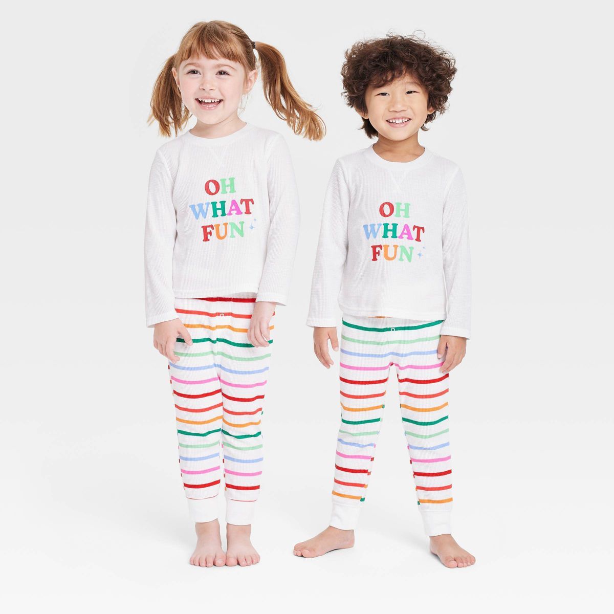 Toddler Striped Oh What Fun Matching Family Thermal Pajama Set - Wondershop™ White 18M | Target