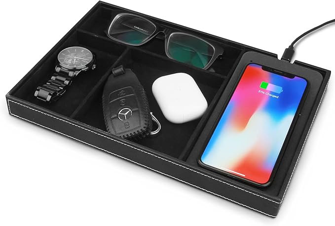 Valet Tray, Nightstand Organizer with Wireless Charging Pad, Key Tray, EDC Dump Catchall Trays, D... | Amazon (US)