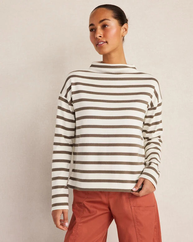 Organic Cotton Funnel Neck Striped Pullover | Talbots