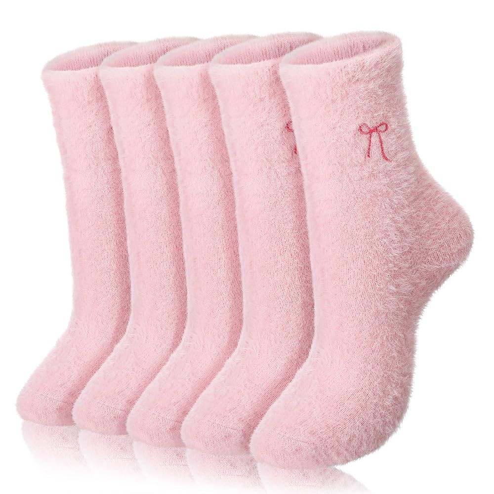Geyoga 5 Pairs Women's Bow Fuzzy Socks Winter Soft Slipper Socks Coquette Stuff Fluffy Thick Spa ... | Amazon (US)