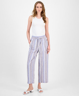Women's Striped Drawstring-Waist Pants | Macy's