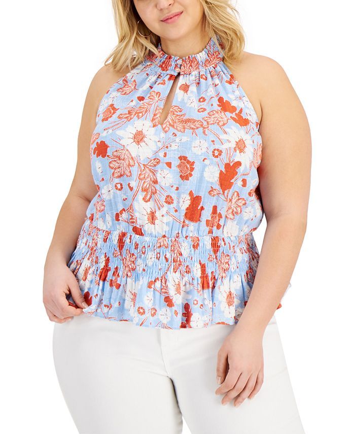 INC International Concepts Plus Size Cotton Halter Top, Created for Macy's & Reviews - Tops - Plu... | Macys (US)