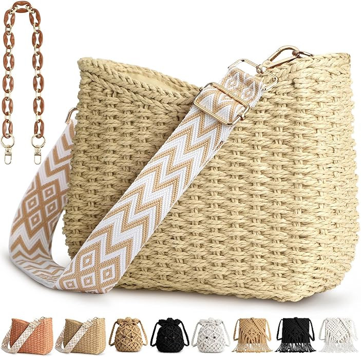 Straw Handbags Purses Crossbody Pocketbook Bag Casual Woven Beach Bags Summer Hobo Hippie Chic To... | Amazon (US)