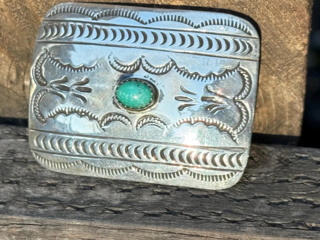 Belt Buckle Medium Vintage Turquoise Inlay Sterling Silver - Native American Women Navajo Southwe... | Etsy (US)