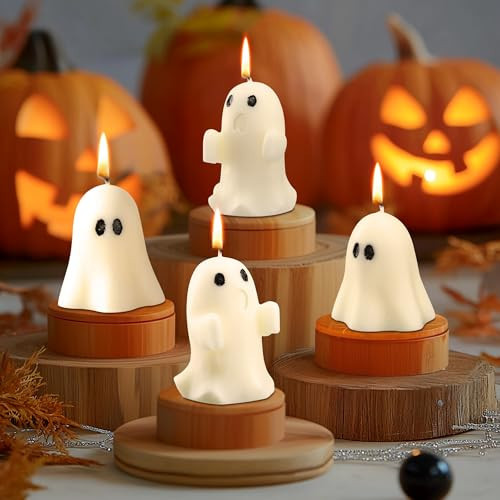 TRINIDa 4 PCS Halloween Ghost Candles, 2.75 x 1.97 Inches Ghost Scented Candles, Cute Halloween Ghost Decor, Halloween Decor Candles for Home Halloween Party Room Table Decorations, 2 Style | Amazon (US)