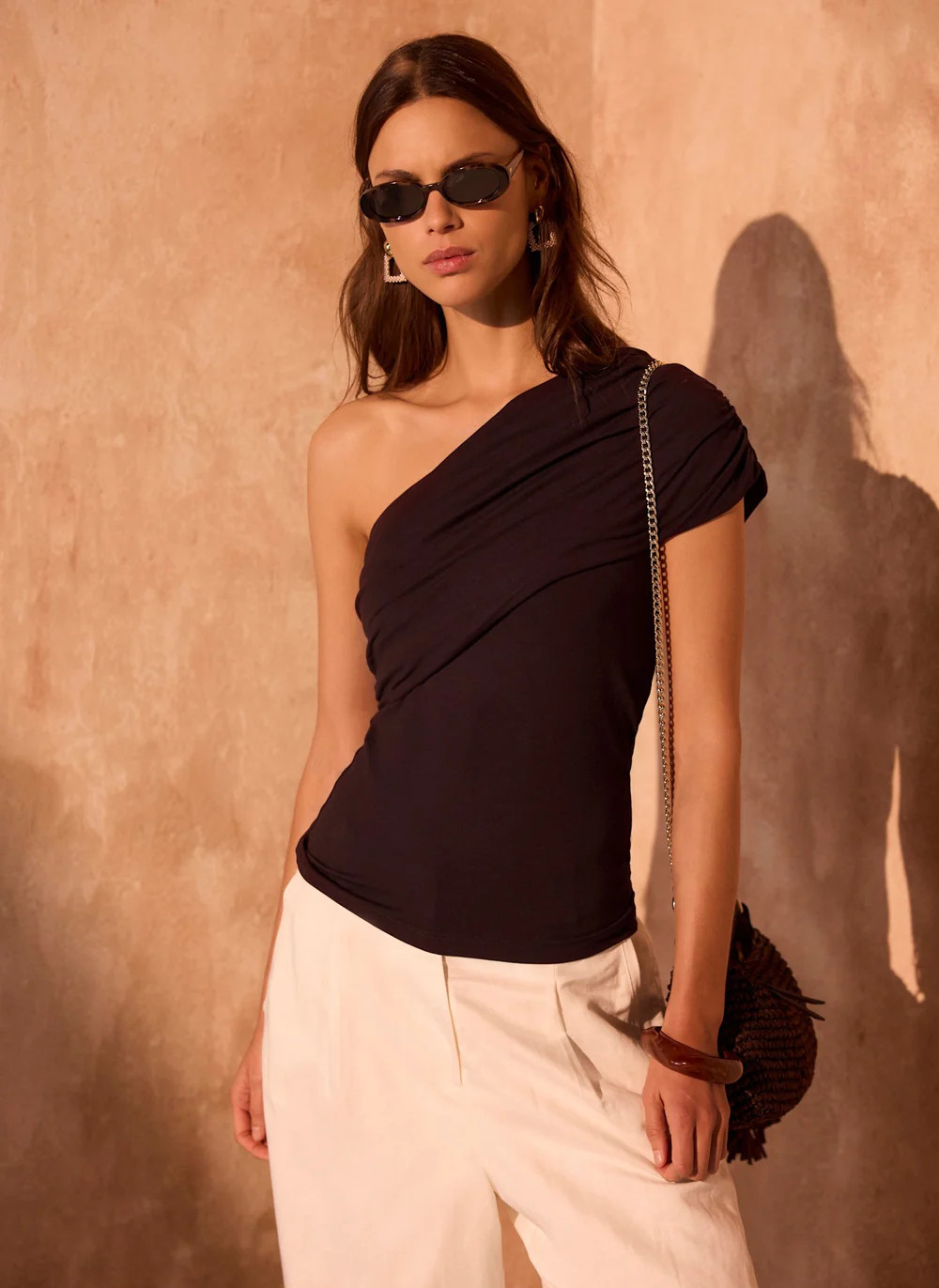 Brown One Shoulder Drape Top | Mint Velvet