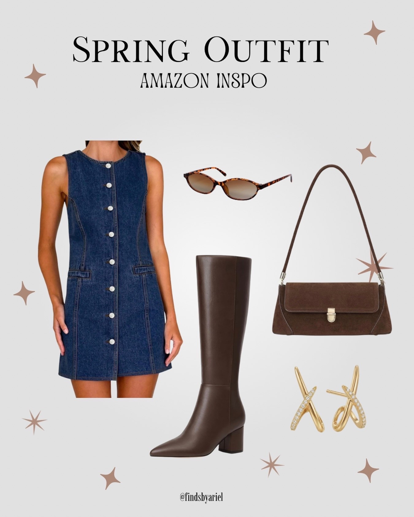 Amazon spring outfit under $130 ✨

The look:
• Denim sleeveless button-front mini dress
• Brown knee-high block heel boots
• Brown suede shoulder bag
• Tortoise oval sunglasses
• Gold sculptural earrings

Save this for your spring wardrobe.

link in bio or comment “LINKS”