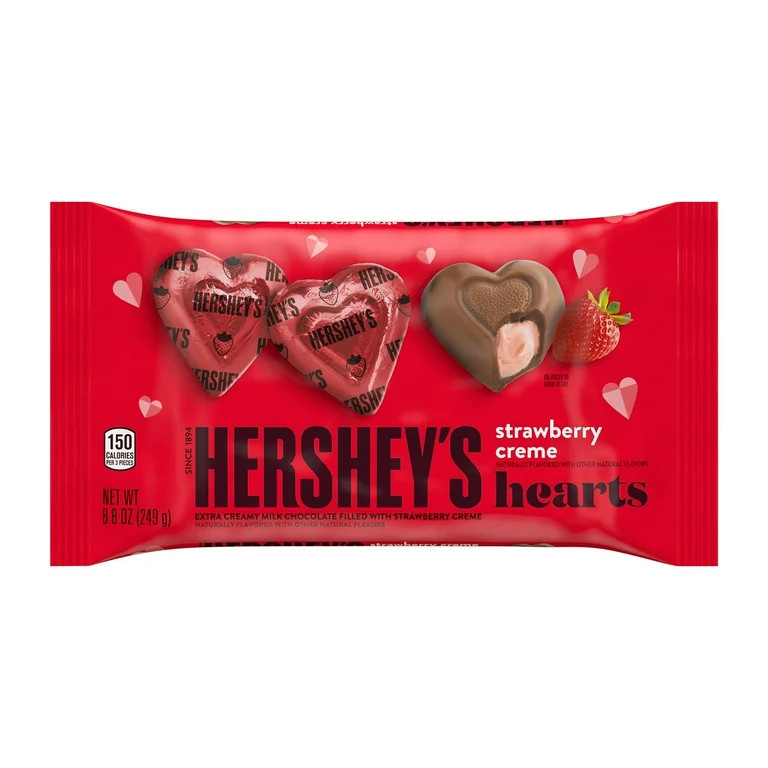 HERSHEY'S Strawberry Creme Flavored Hearts, Valentine's Candy Bag, 8.8 oz | Walmart (US)