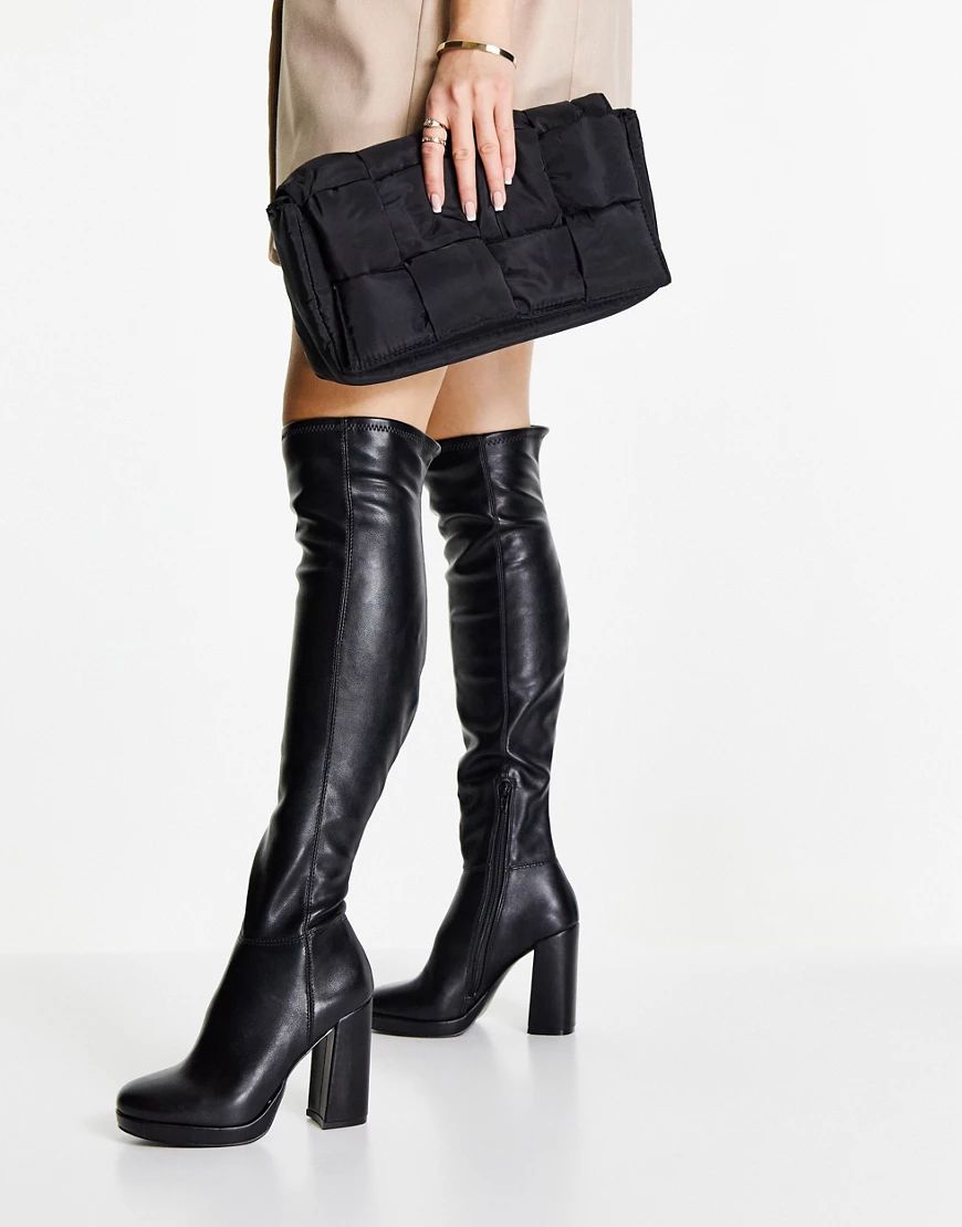 Steve Madden Magnifico heeled thigh boots in black microsuede | ASOS (Global)