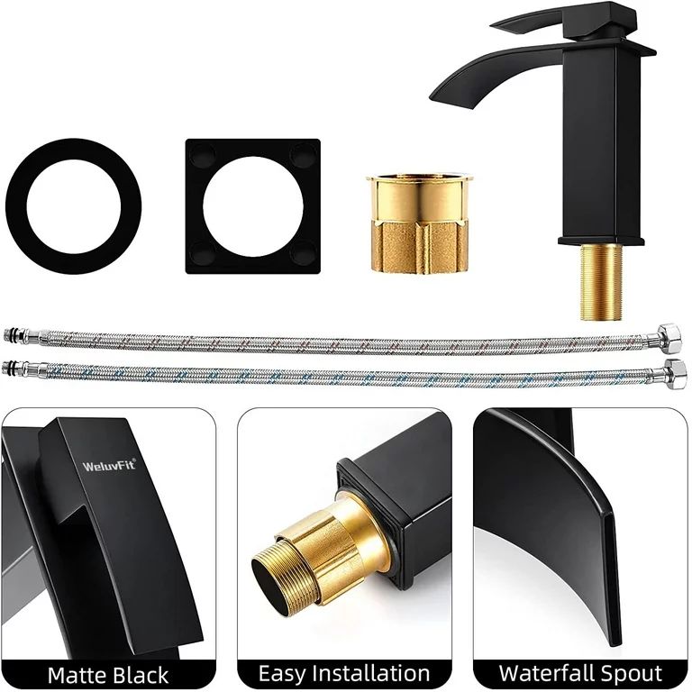 WeluvFit Black Waterfall Spout Bathroom Faucet, Single Handle Bathroom Vanity Sink Faucets, Rv La... | Walmart (US)