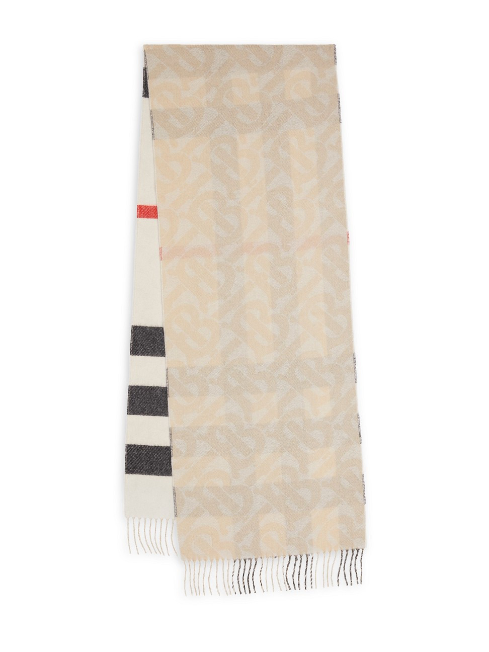 Women's Reversible TB Monogram & Check Cashmere Scarf - Natural White | Saks Fifth Avenue