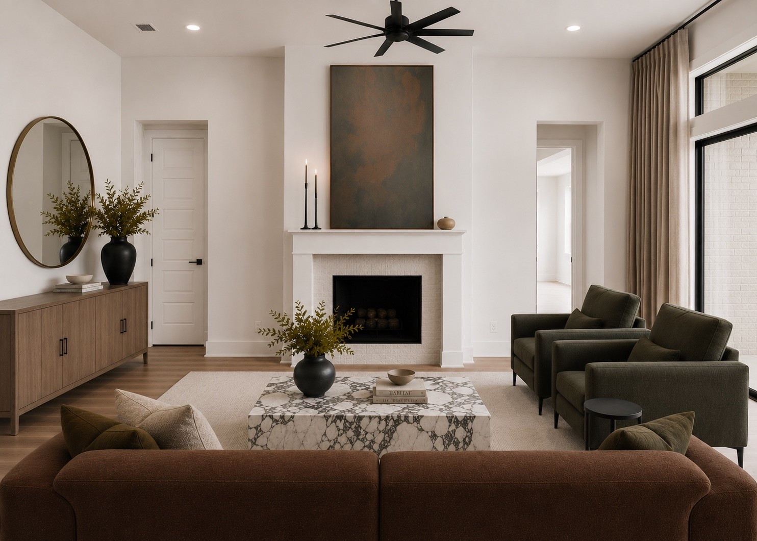 Client design 

For her living room she did not want a tv and had already ordered these chairs and sofa. DM me for the exact sofa. I’m unable to link it here. 

DM me for design services

#LTKHome