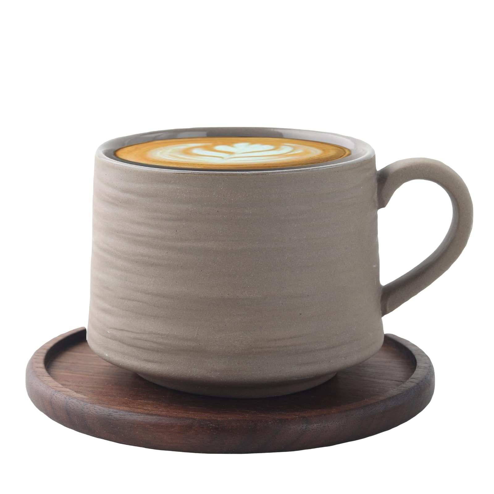 Ceramic Coffee Tea Cup with Natural Black Walnut Wood Saucer, Elegant Coffee Mug Set, Unglazed Po... | Amazon (US)