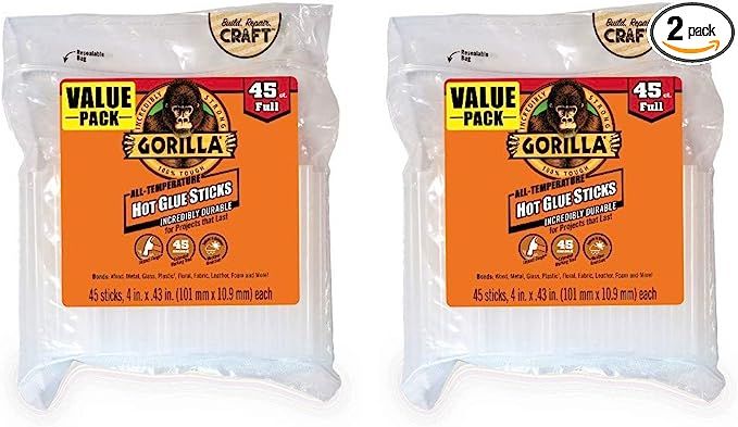 Gorilla Hot Glue Sticks, Full Size, 4" Long x .43" Diameter, 45 Count, Clear, (Pack of 2) | Amazon (US)