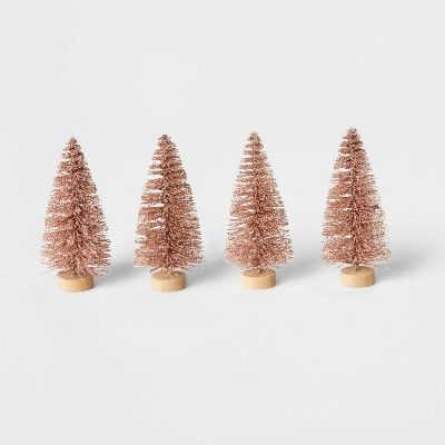 4pk Glitter Bottle Brush Christmas Tree Set Decorative Figurine Blush - Wondershop™ | Target
