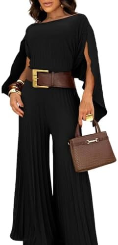 CHICME Women's 3 Piece Pleated Outfits One Shoulder Tops with High Waisted Wide Leg Pants Casual ... | Amazon (US)