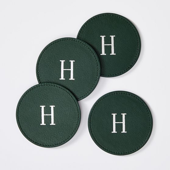 Leather Coasters, Set of 4, Racing Green | Mark and Graham