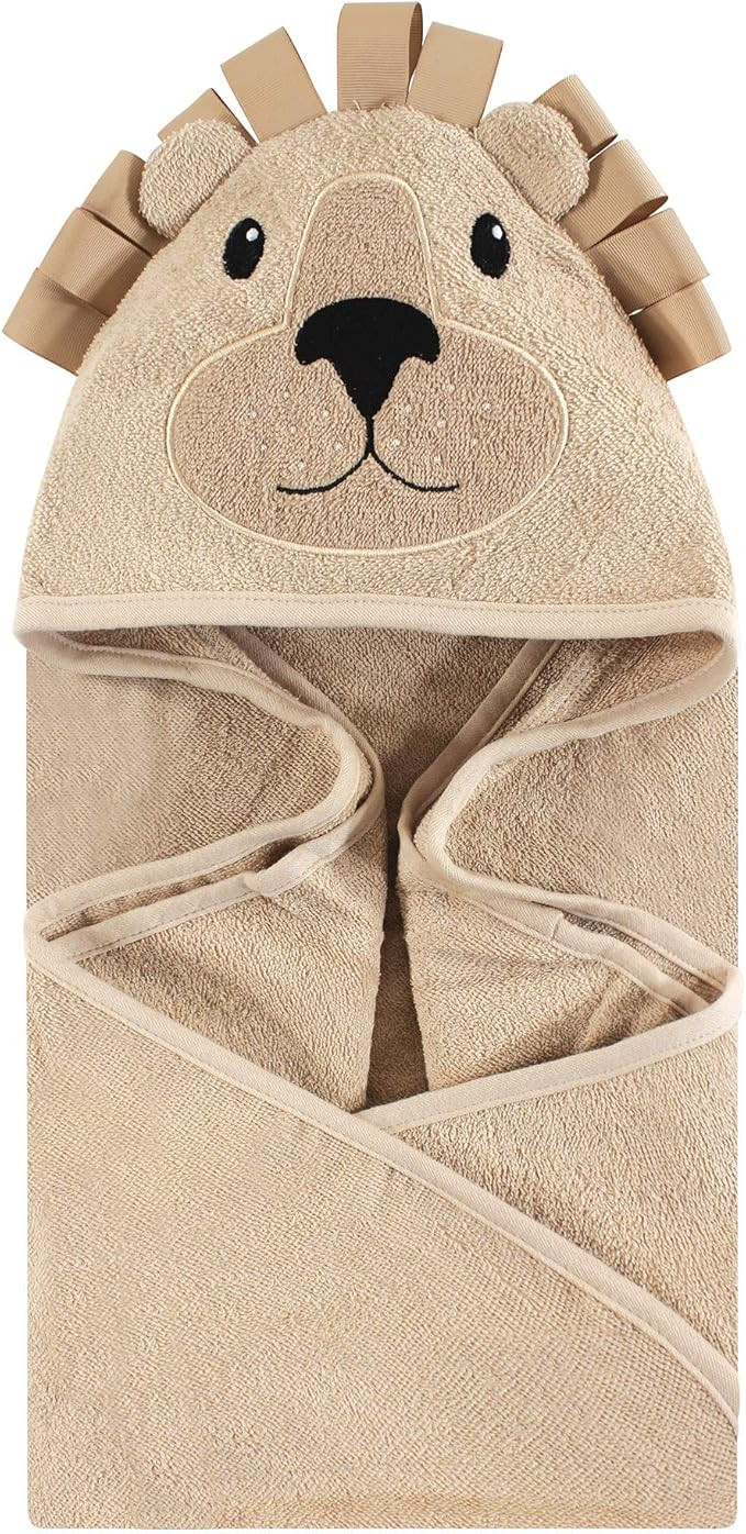 Hudson Baby Unisex Baby Cotton Animal Face Hooded Towel, Lion, One Size | Amazon (US)