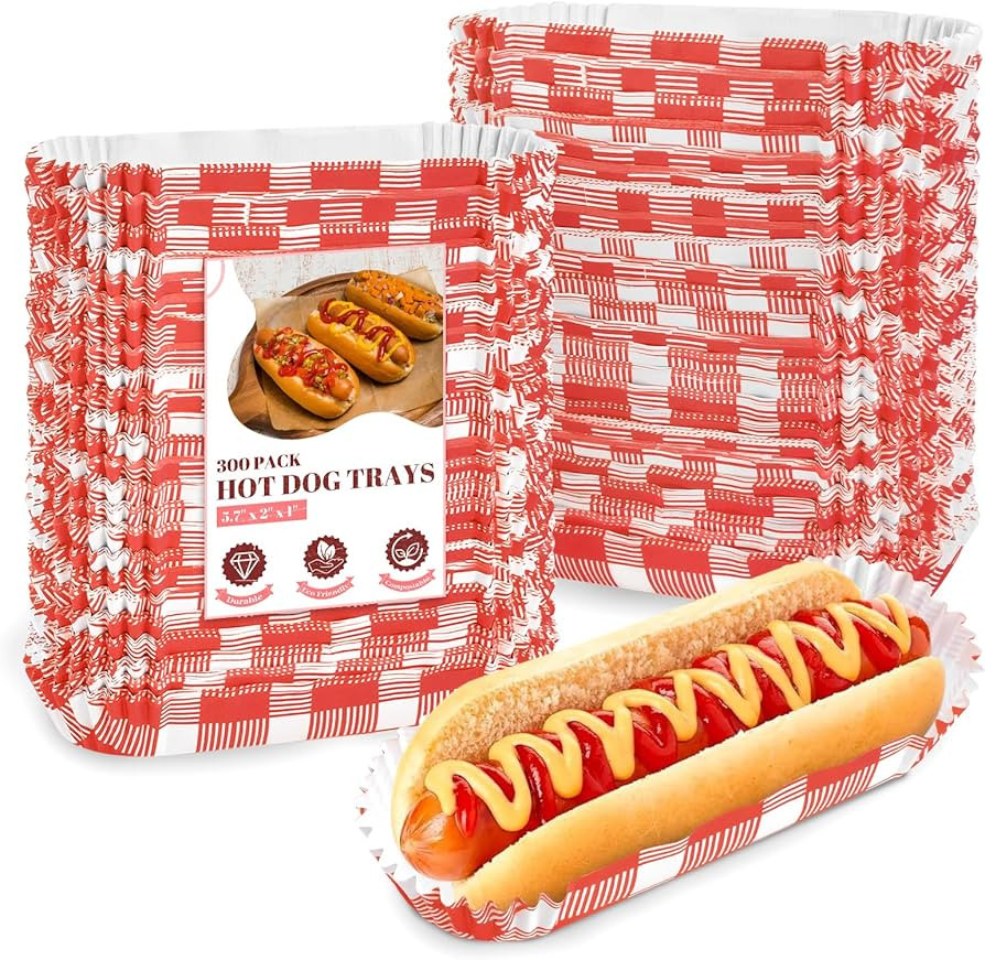 Ocmoiy 300 Pcs Paper Hot Dog Trays Disposable for Party and BBQ, Food Serving Hot Dog Holders Hot... | Amazon (US)