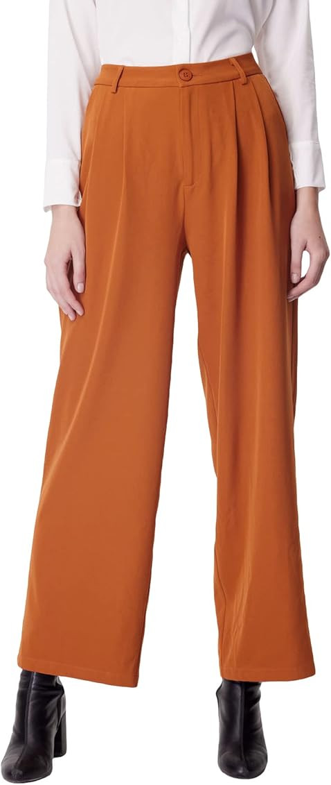 SweatyRocks Women's Casual Wide Leg High Waisted Button Down Straight Long Trousers Pants | Amazon (US)