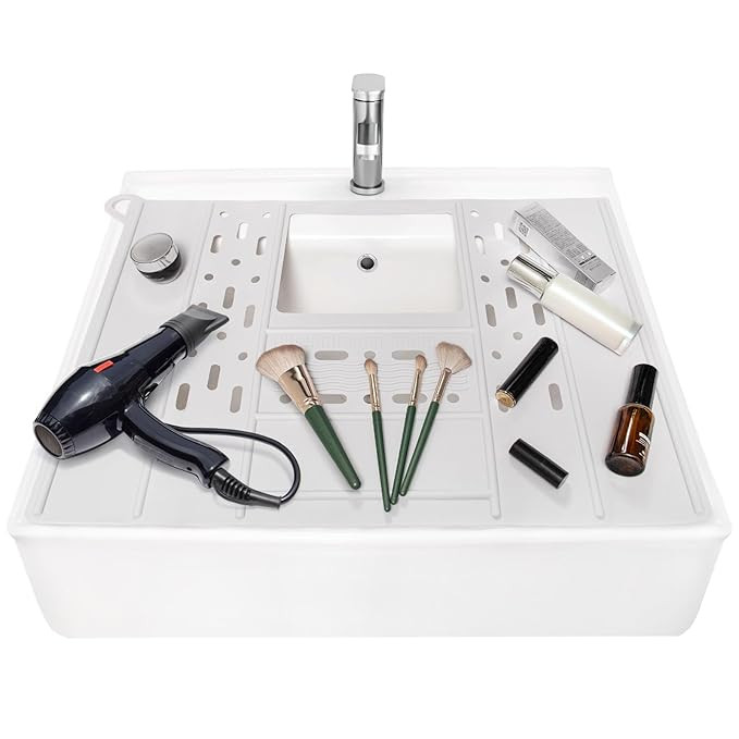 Bathroom Sink Cover, Silicone Beauty Makeup Brush Cleaning Mat, Foldable Space Saver Mat for Coun... | Amazon (US)