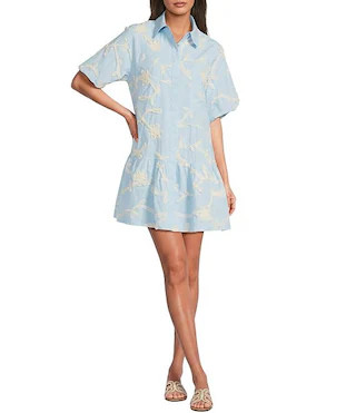 Jill Embroidered Collared Button Up Puff Sleeve Dress | Dillard's