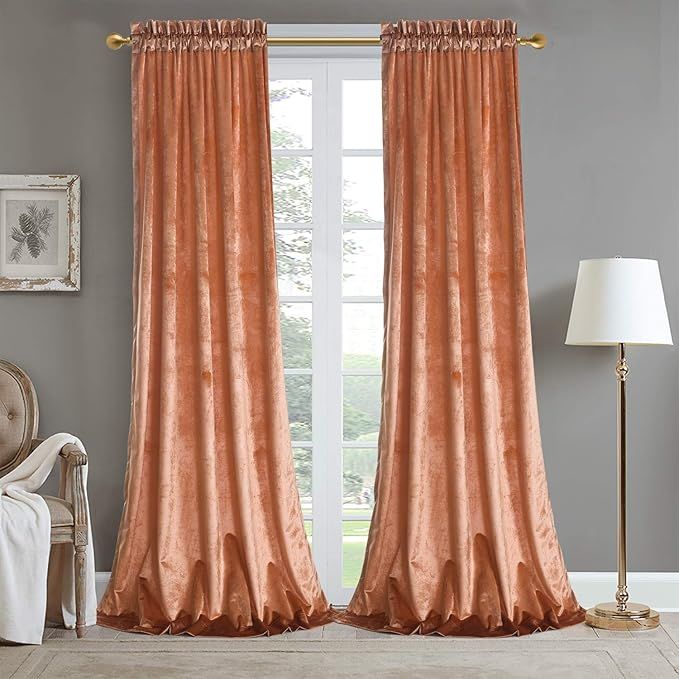 Roslynwood Room Darkening Velvet Peach Rose Curtains for Bedroom Thermal Insulated & Moderate Bla... | Amazon (US)
