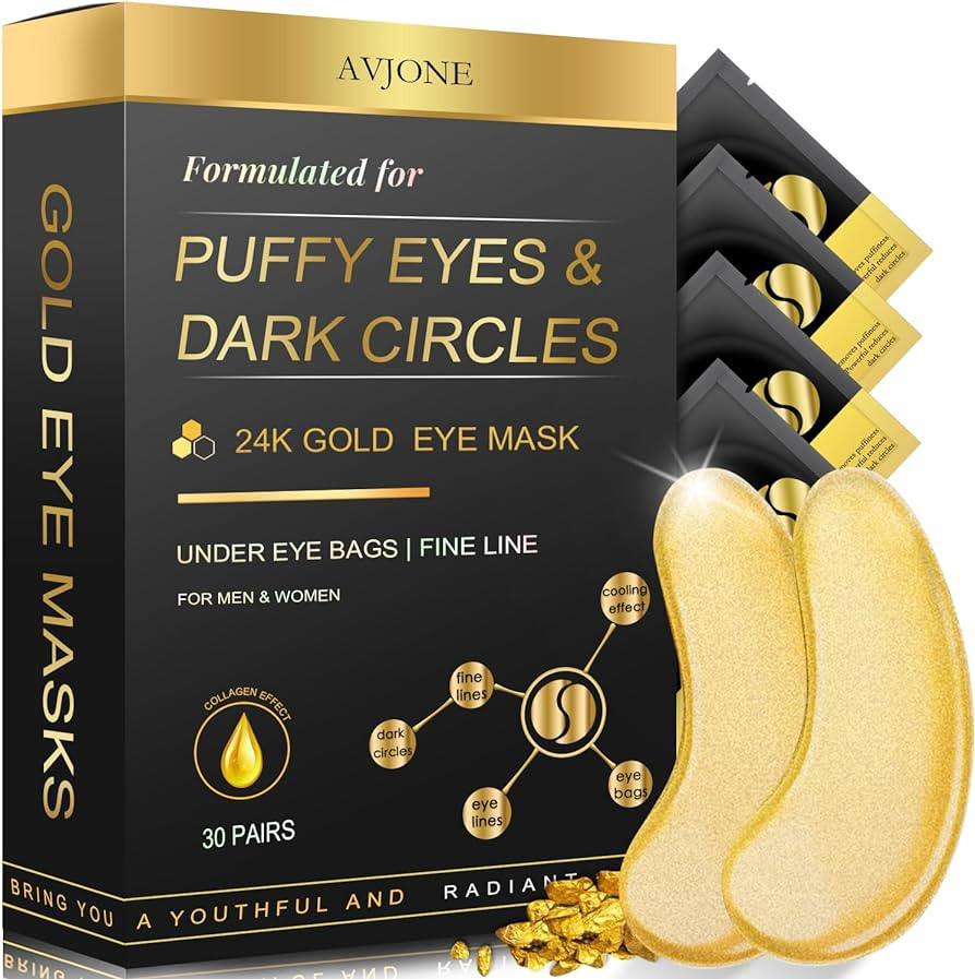 AVJONE 24K Gold Eye Mask (30 Pairs) - Puffy Eyes and Dark Circles Treatments – Relieve Pressure... | Amazon (US)