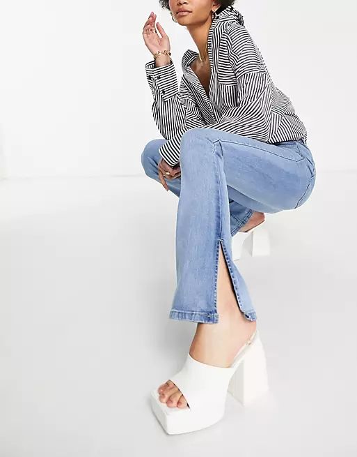 Parisian Tall side split flared jeans in light blue | ASOS (Global)