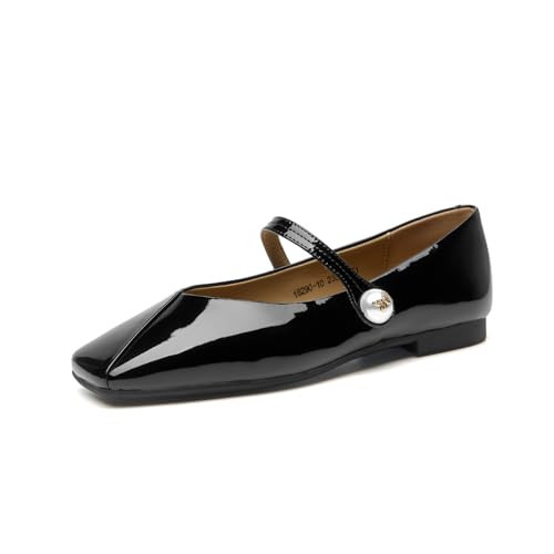 BEAU TODAY Mary Jane Flats for Women, Ballet Flats for Women, Patent Leather Square Toe Flats, Comfortable Casual Fashion Slip-on Flat Dress Shoes Black US 9 | Amazon (US)