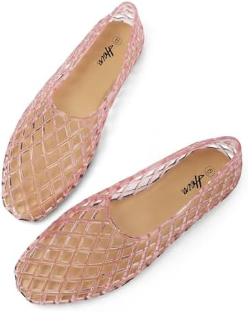 HEVA Women's Jelly Mesh Flats Breathable Clear Hollow Shoes Summer Beach Jellies Ballet Sandals | Amazon (US)