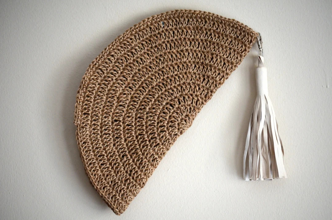 Gifts Crochet Jute Clutch, Tasseled Evening Bag, Wicker Handbag, Half Moon Zipper Bag, Bohemian W... | Etsy (US)