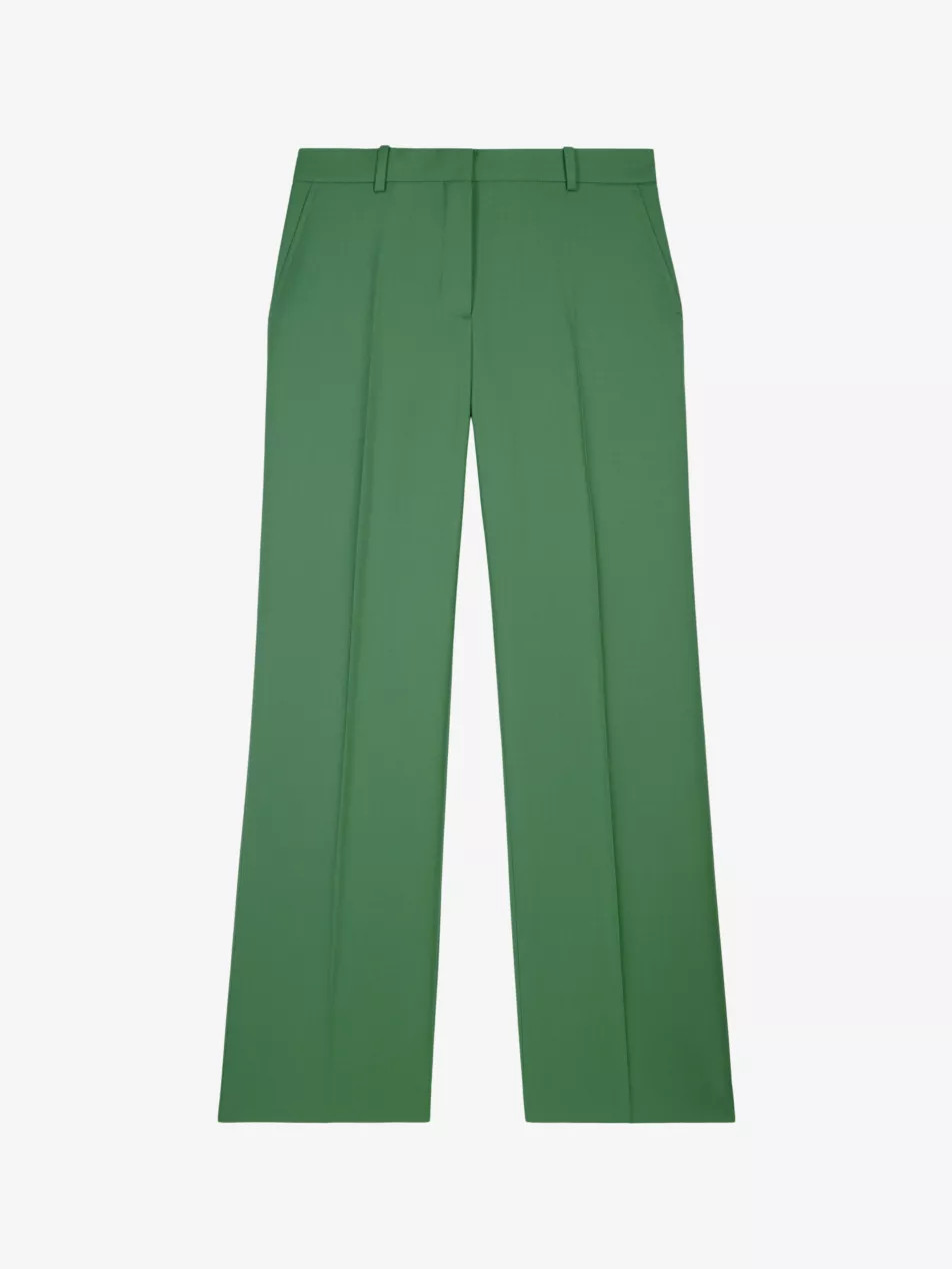 Pressed-crease straight-leg high-rise wool trousers | Selfridges