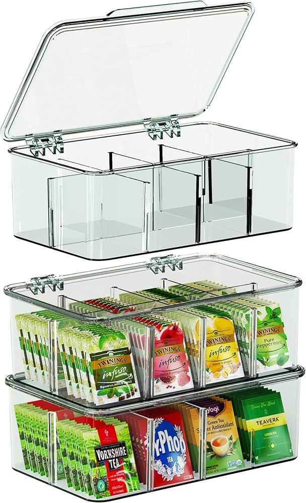 Utopia Home 3 Pack Tea Bag Organizer - Stackable Tea Bag Storage Organizer with Clear Top Lid - T... | Amazon (US)
