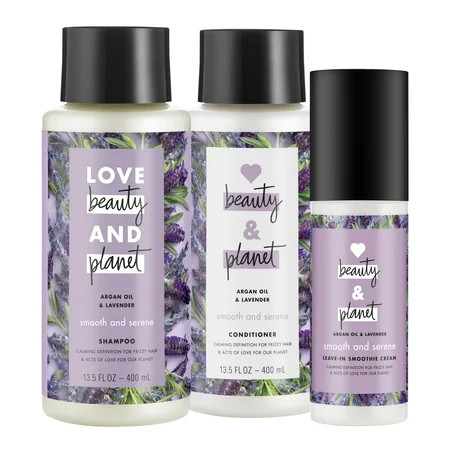 Love Beauty And Planet Smooth and Serene Shampoo, Conditioner and Leave In Cream Argan Oil and Laven | Walmart (US)