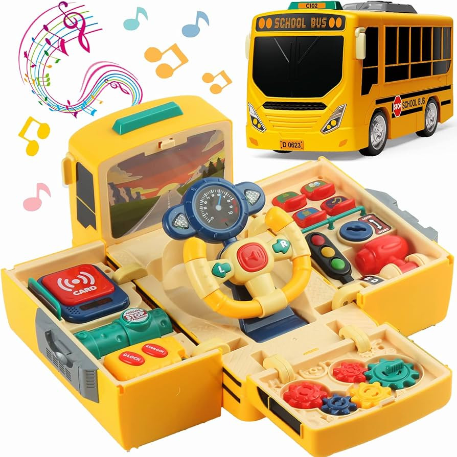 HONGTUO School Bus Toy with Sound and Light, Simulation Steering Wheel Gear Toy, Toddlers School ... | Amazon (US)