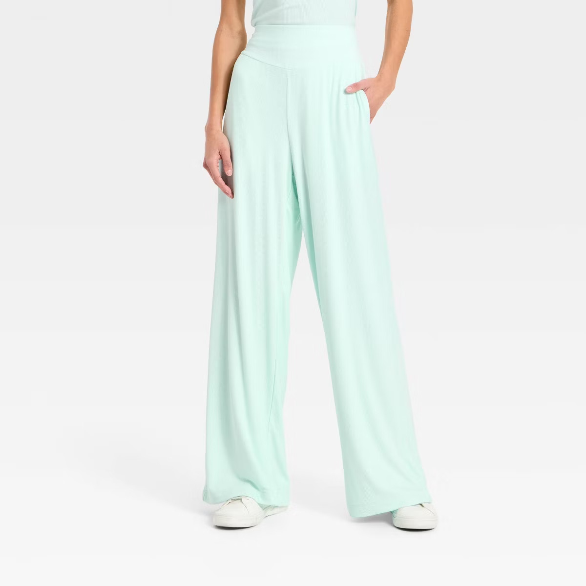 Women's Ribbed Knit High-Rise Wide Leg Pants - All In Motion™ | Target