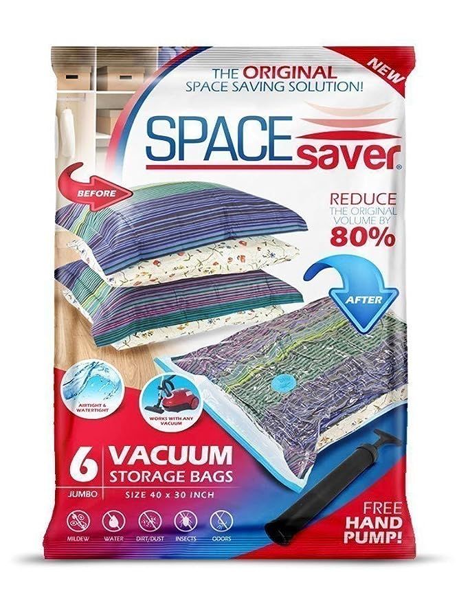 SpaceSaver Premium Reusable Vacuum Storage Bags (Jumbo 6 Pack), Save 80% More Storage Space. Doub... | Amazon (US)