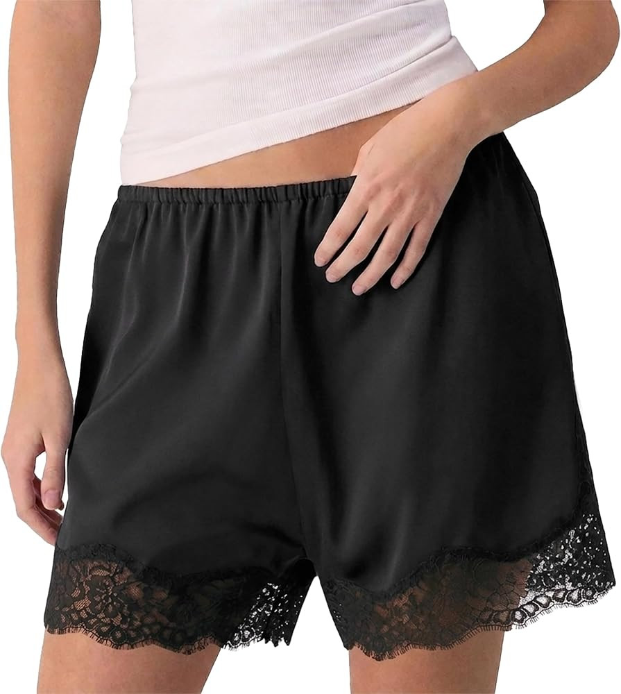 Hixiaohe Silk Satin Lace Shorts Women Summer Lounge Y2k Mini Shorts | Amazon (US)