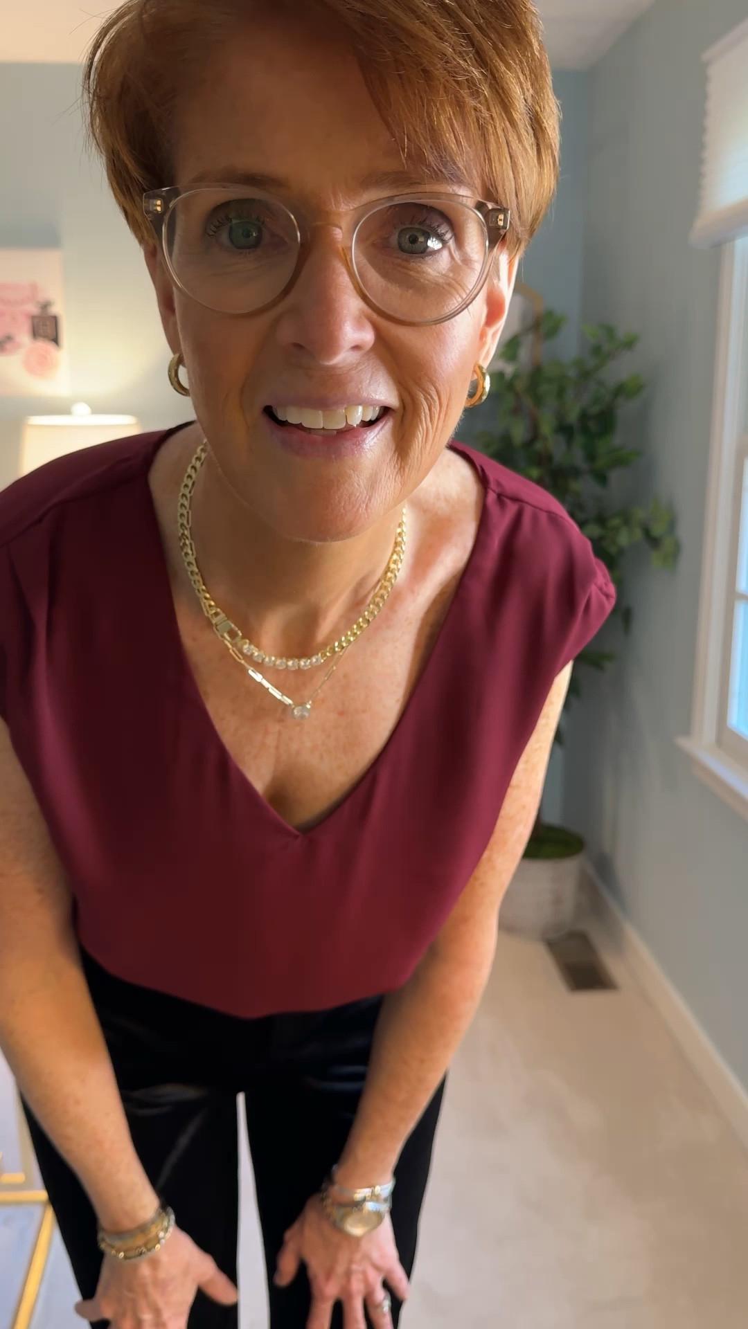 Burgundy and black is a classic combination 

* Burgundy V-Neck Chiffon Top: Lightweight with a gorgeous flow, this top easily transitions from day to night.

* Black Velvet Trousers: Luxe and sophisticated, these trousers are perfect for adding a touch of elegance to any outfit.

#LTKStyleTip #LTKOver40 #LTKHoliday