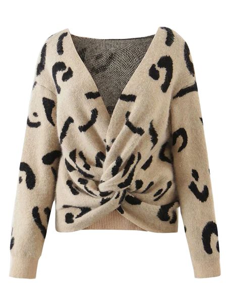 'Derica' Leopard Printed Twisted Front Sweater | Goodnight Macaroon