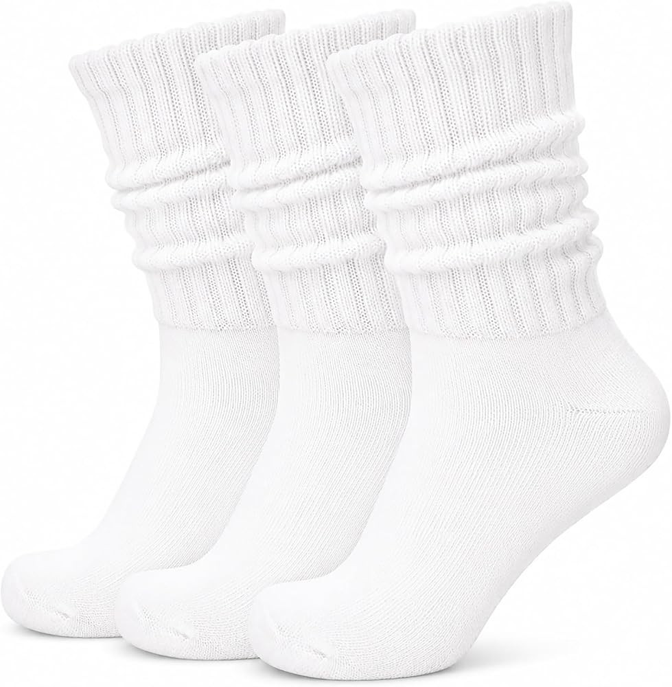 3 Pairs Women's Cotton-Rich Slouch Scrunch Crew Socks | Amazon (US)