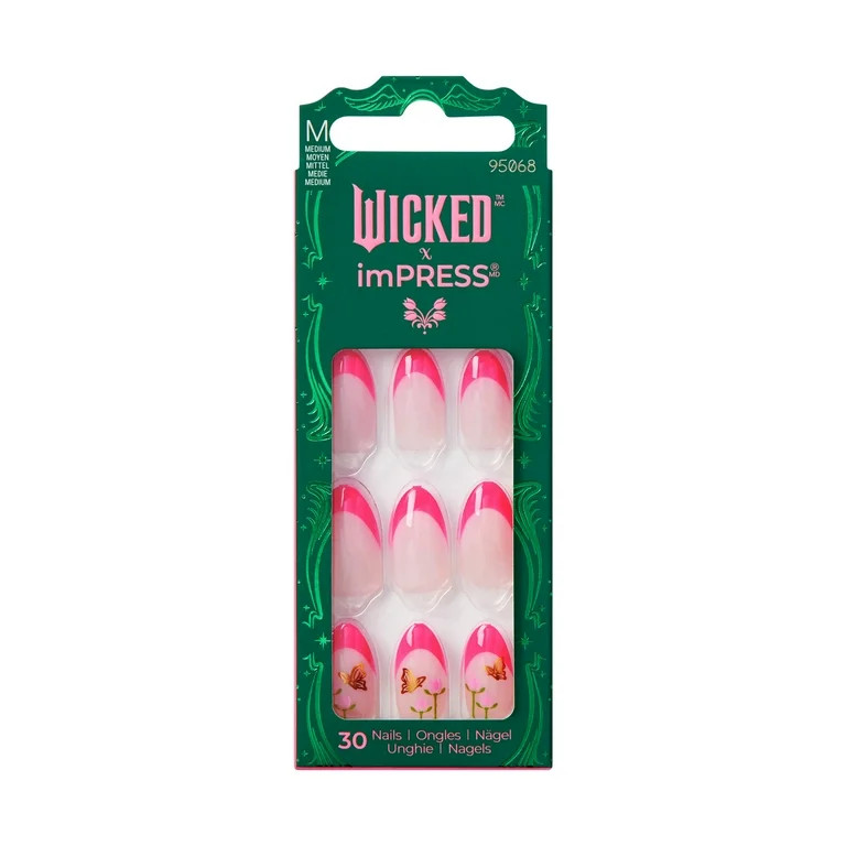 WICKED X imPRESS Press on Nails, Unlikely Friendship, Pink, Medium Almond, 30 Count | Walmart (US)