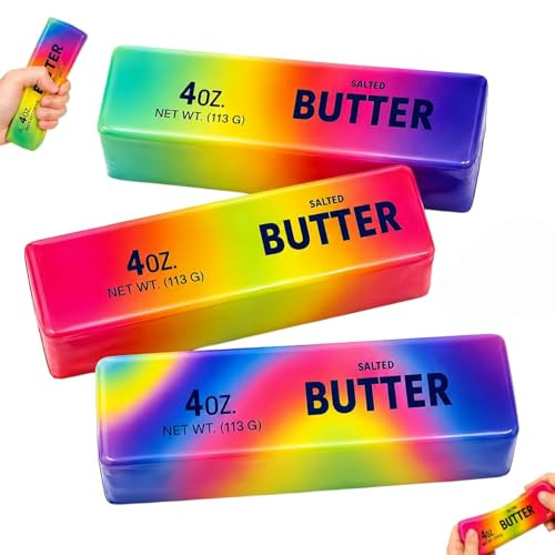 3PCS Butter Squishy Stress Toy,Soft Novelty Toy,Realistic Butter Stick Fidget, Slow Rising Soft Squeeze Toy for Adults Stress Relief & Anxiety Relief (Random 3 Dazzling Colors) | Amazon (US)