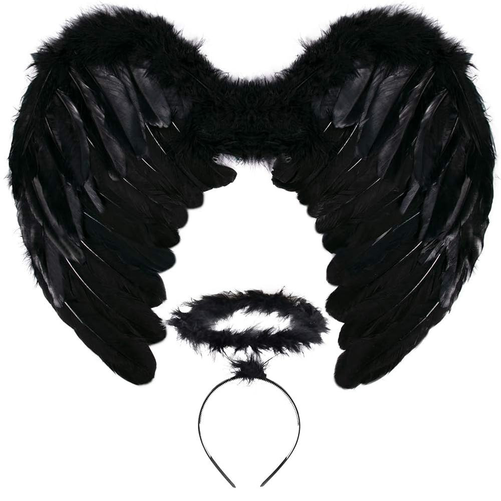 SEVADA Angel Wings Costume for Adult Gilrs, White Black Feather Angel Wings for Kids | Amazon (US)