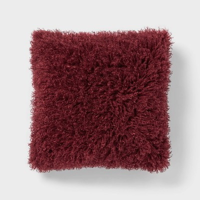 Luxe Faux Mongolian Fur Euro Decorative Pillow Berry Purple - Threshold™: Indoor Square Cushion... | Target