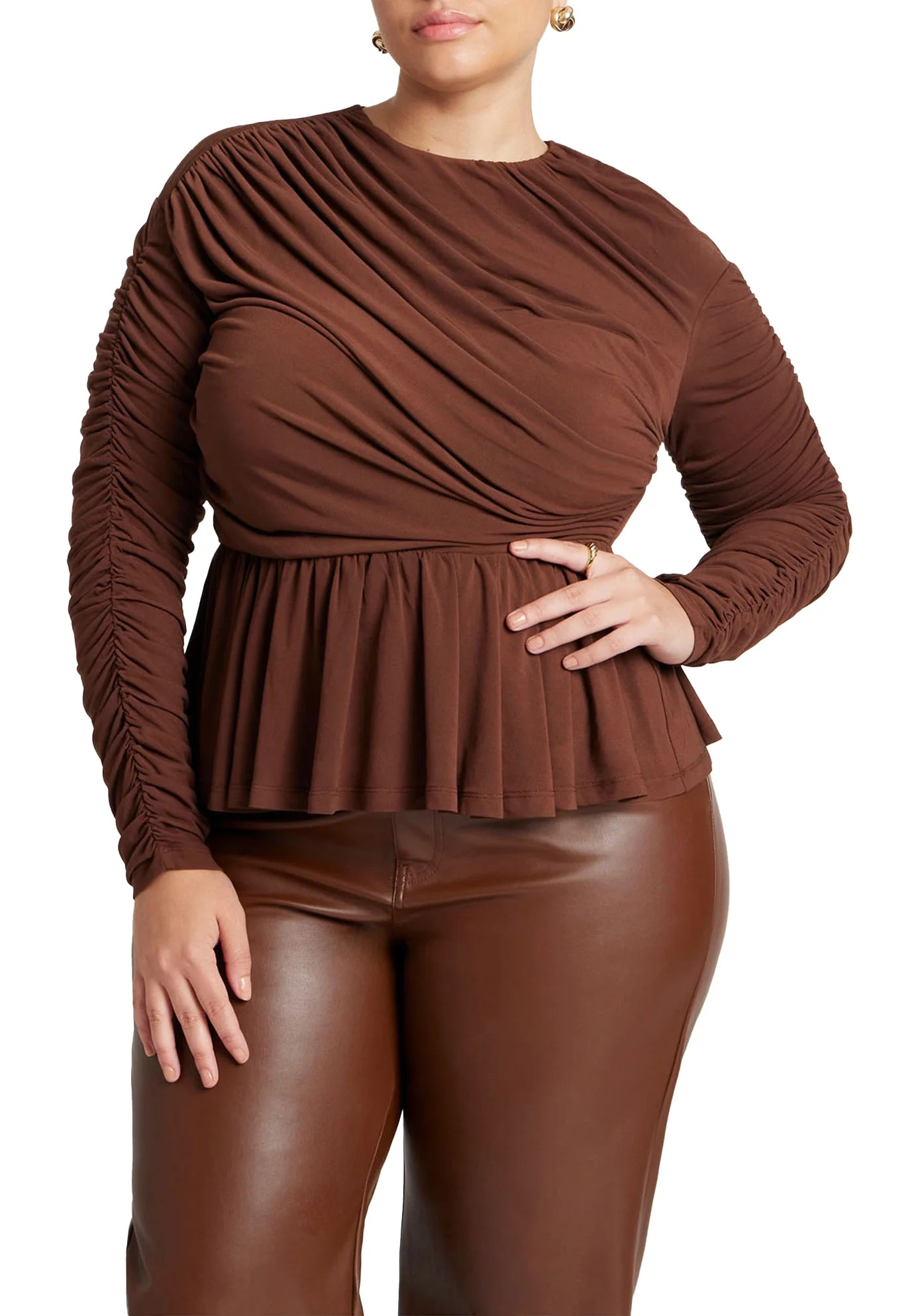 ELOQUII Women's Plus Size Shirred Peplum Top | Walmart (US)