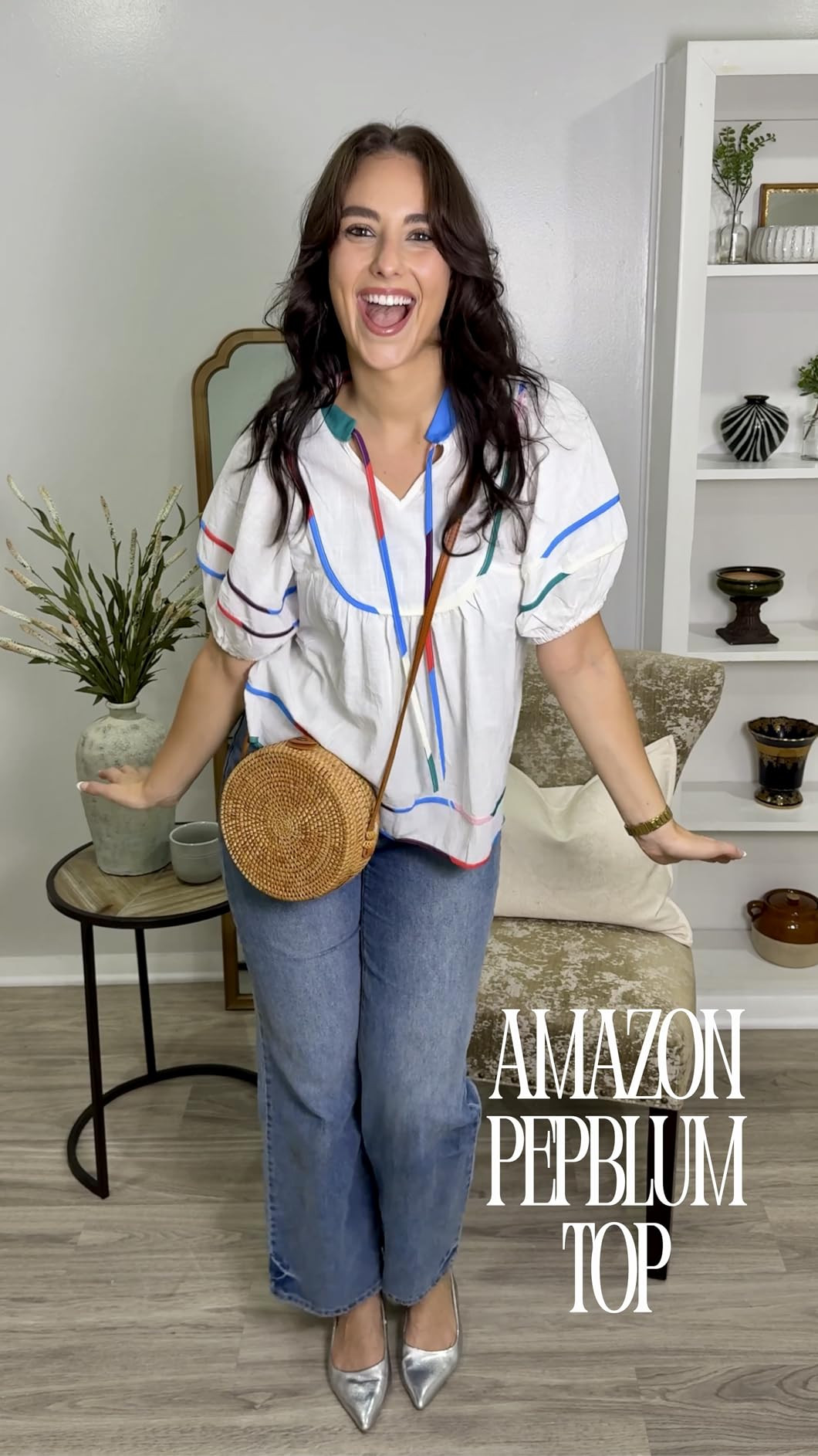 Cicy Bell Womens Summer Babydoll Tops V Neck Short Lantern Sleeve Shirts Cute Loose Fit Peplum Fl... | Amazon (US)