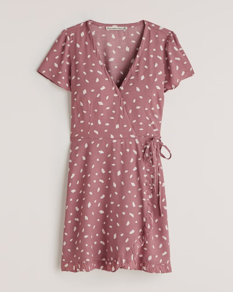 Short-Sleeve Ruffle Wrap Mini Dress | Abercrombie & Fitch (US)